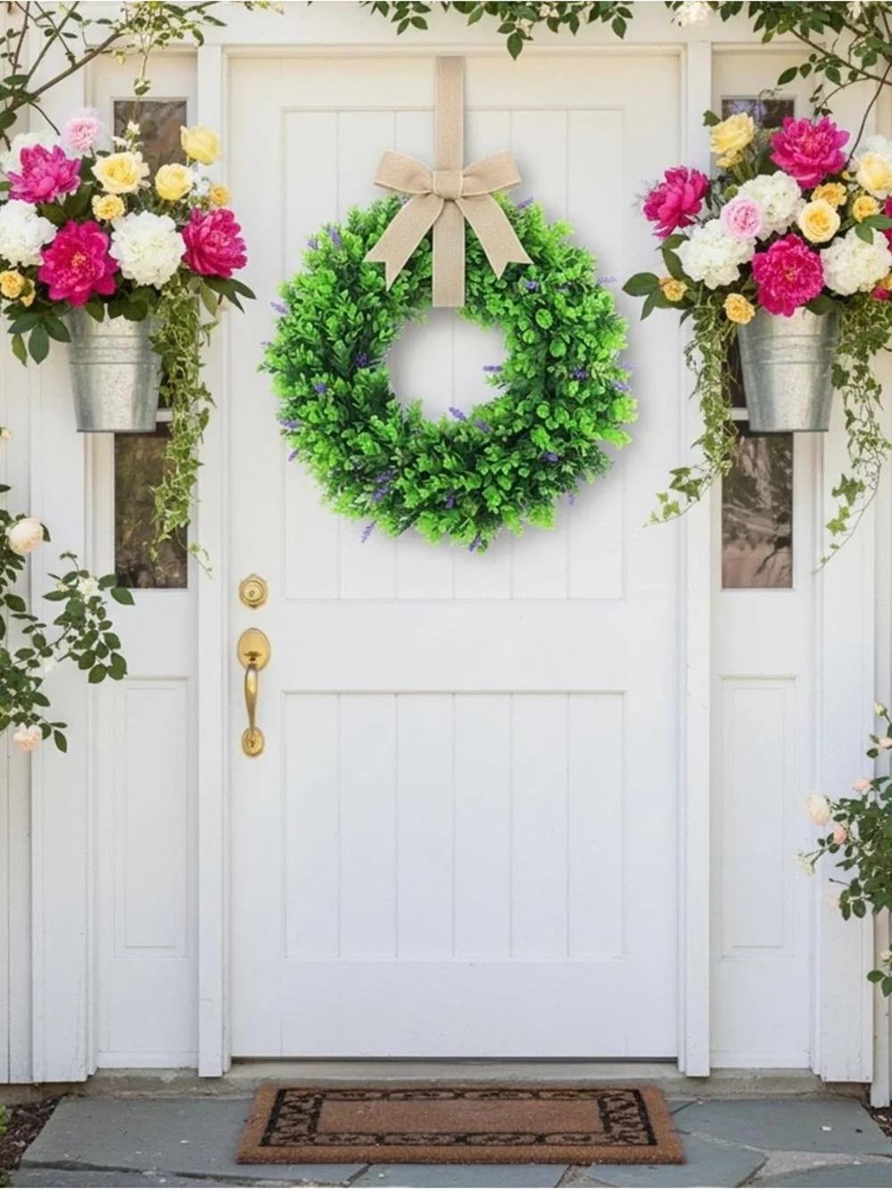 20” Eucalyptus Boxwood Wreath with Lavender
